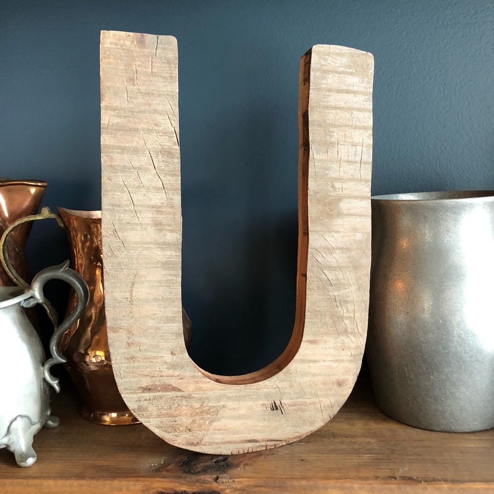 Vintage Style Wooden Letter “U” Distressed Decor